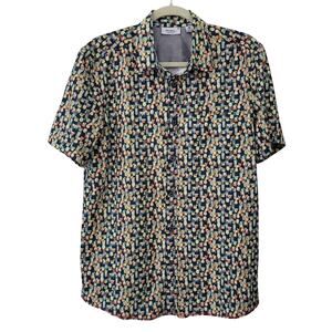 Projek‎ Raw Size M Tropical Drink Print Short Sleeve Button Up Vacation Shirt